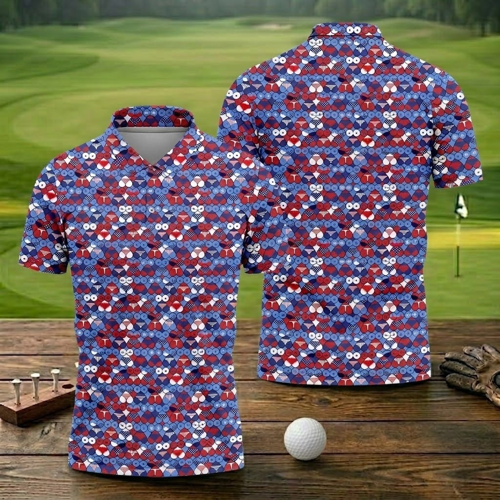 Red Blue White Naughty Fun Patriotic Golf Shirt, 250th Anniversary Fun Golf Shirts For Men, Polo Shirts For Men