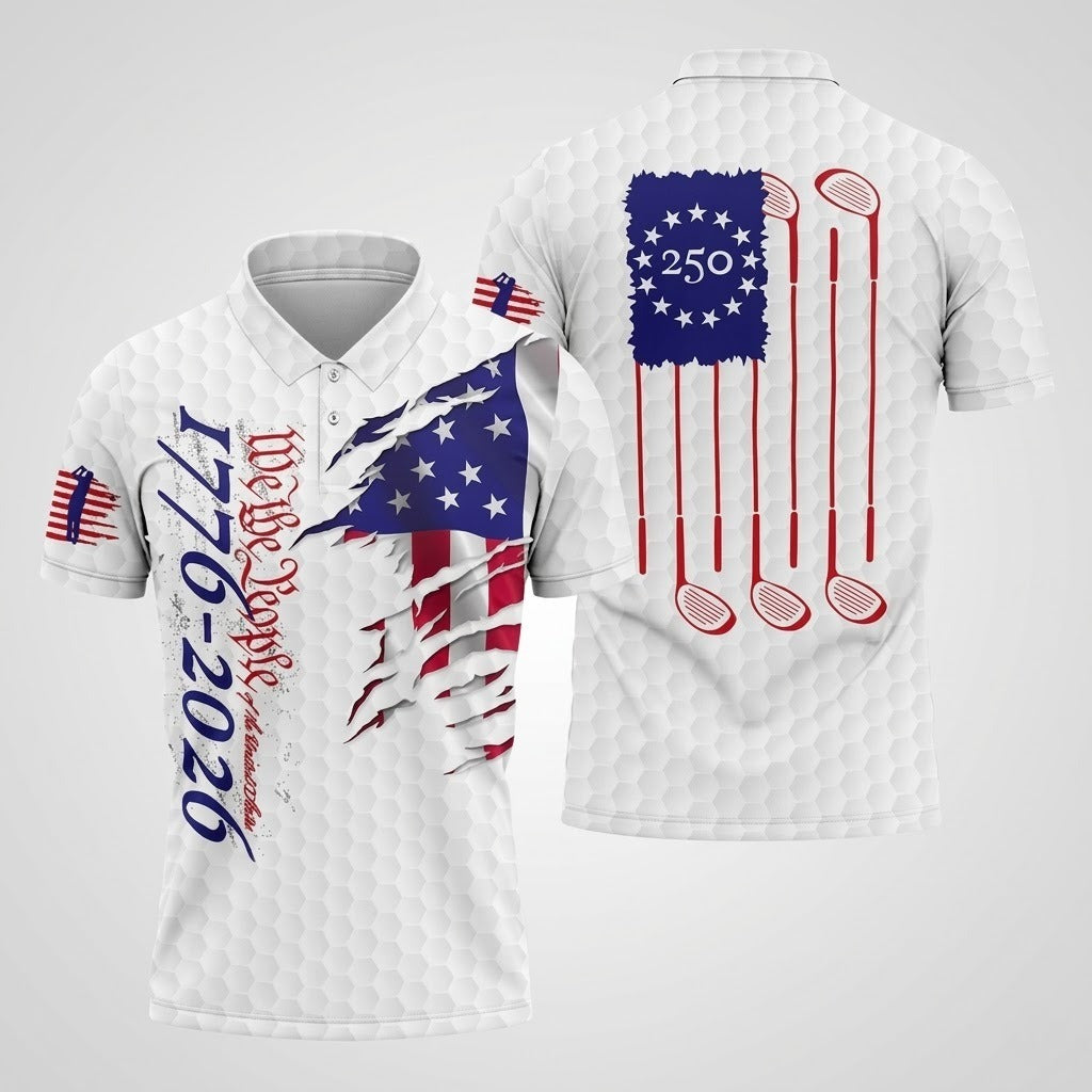 We The People Golf Tops For Men, 250 Years Of America Golf Shirt, 4th Of July Polo Shirts For Men