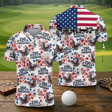 America 250 Years Of Freedom Tropical Vibe Patriotic Golf Shirt, 4th Of July Golf Shirt, Golf Shirts For Men