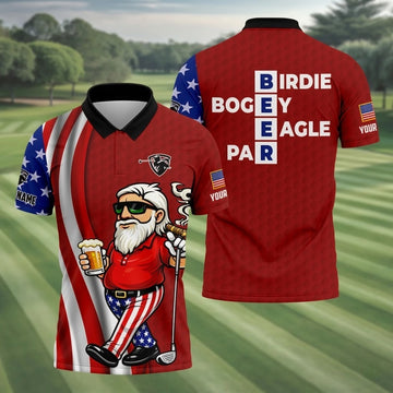 Patriotic Man Golf And Beer Funny 4th Of July Red Golf Shirt, 250 Years Of America Golf Shirts For Men