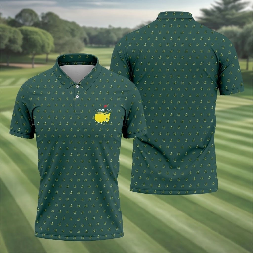 Men’s Funny Golf Polo – Suck at Golf Shirt, Breathable Performance Golf Shirt for Men