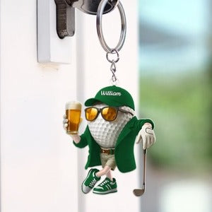 Custom Name Golf Ball Beer Acrylic Ornament, Christmas Ornaments, Golfer Gilf