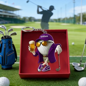 Custom Name Golf Ball Beer Acrylic Ornament, Christmas Ornaments, Golfer Gilf