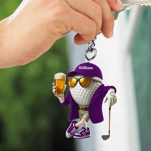 Custom Name Golf Ball Beer Acrylic Ornament, Christmas Ornaments, Golfer Gilf