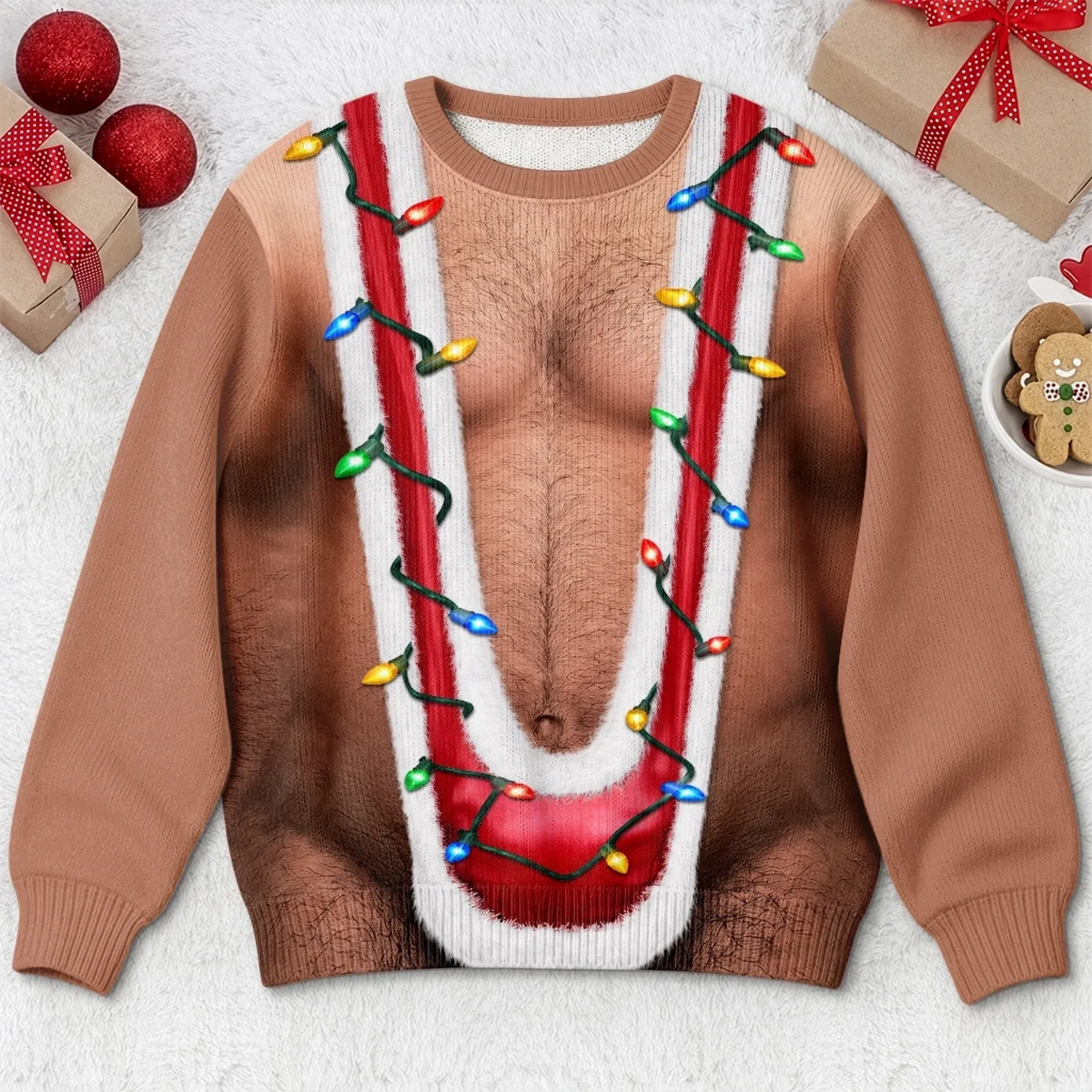 Funny Chest Christmas Lights Sweatshirt, Ugly Christmas Sweater, Unisex Holiday Shirt