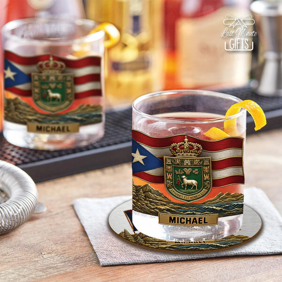 Puerto Rico Coat Of Arms Whiskey Decanter Set, Personalized Whiskey Glasses, Luxury Whiskey Glass, Man Cave Gift