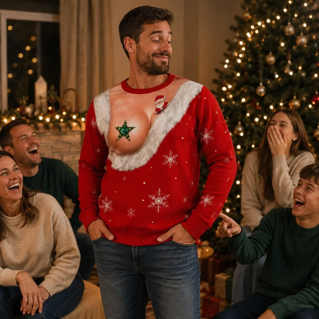 Custom Funny Santa Ugly Sweatshirt, Personalized Christmas Gift For Women, Men's Ugly Sweatshirt