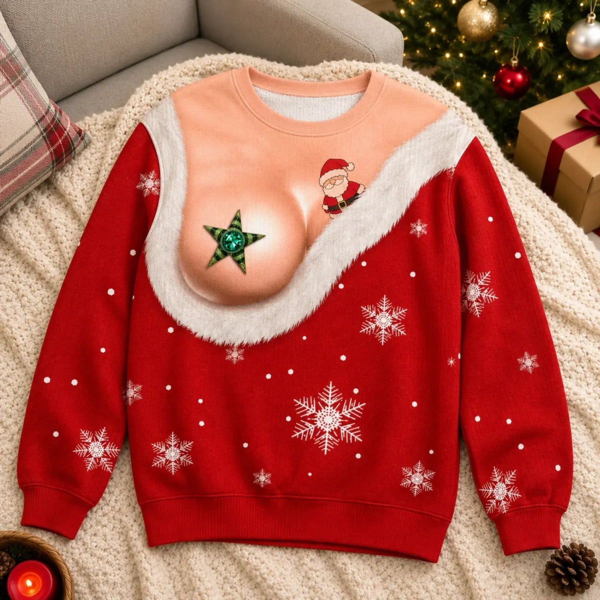 Custom Funny Santa Ugly Sweatshirt, Personalized Christmas Gift For Women, Men's Ugly Sweatshirt