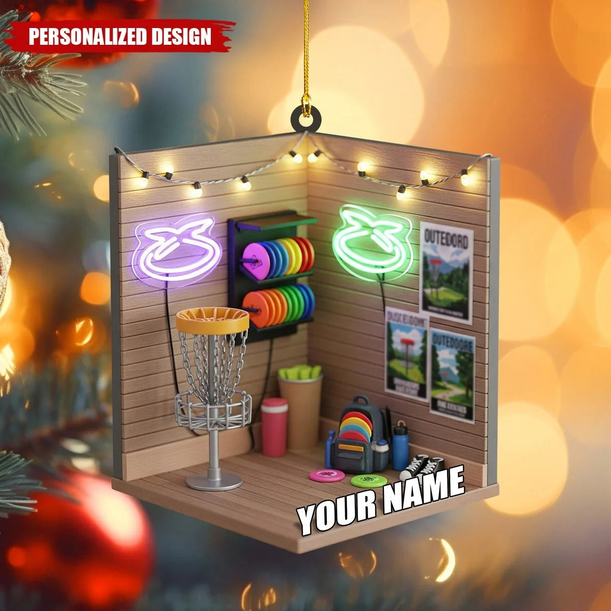 Custom Name Disc Golf Room Acrylic Ornament, Christmas Ornaments, Disc Golf Gifts