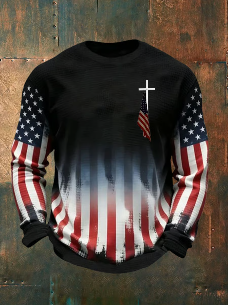 Men's Vintage American Flag Shirt USA 250th Anniversary Printed Long Sleeve Shirt, USA Flag Unisex Shirt, Patriotic Gift