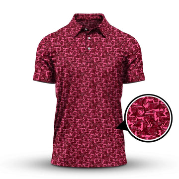 Funny Golf Pattern Polos Pink Golf Shirt For Men, Christmas Golf Shirt Polos, Men Golf Apparel