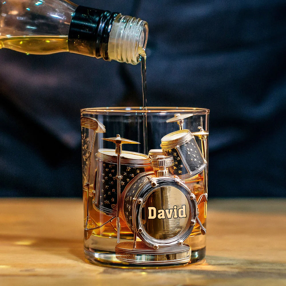 Cool Drum Set Custom Whiskey Glasses, Gift For Whiskey Lover, Custom Rocks Glasses, Presents For Drummers