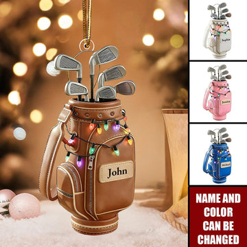 Custom Name Golf Bag Acrylic Ornament, Christmas Ornaments, Golfer Gifts