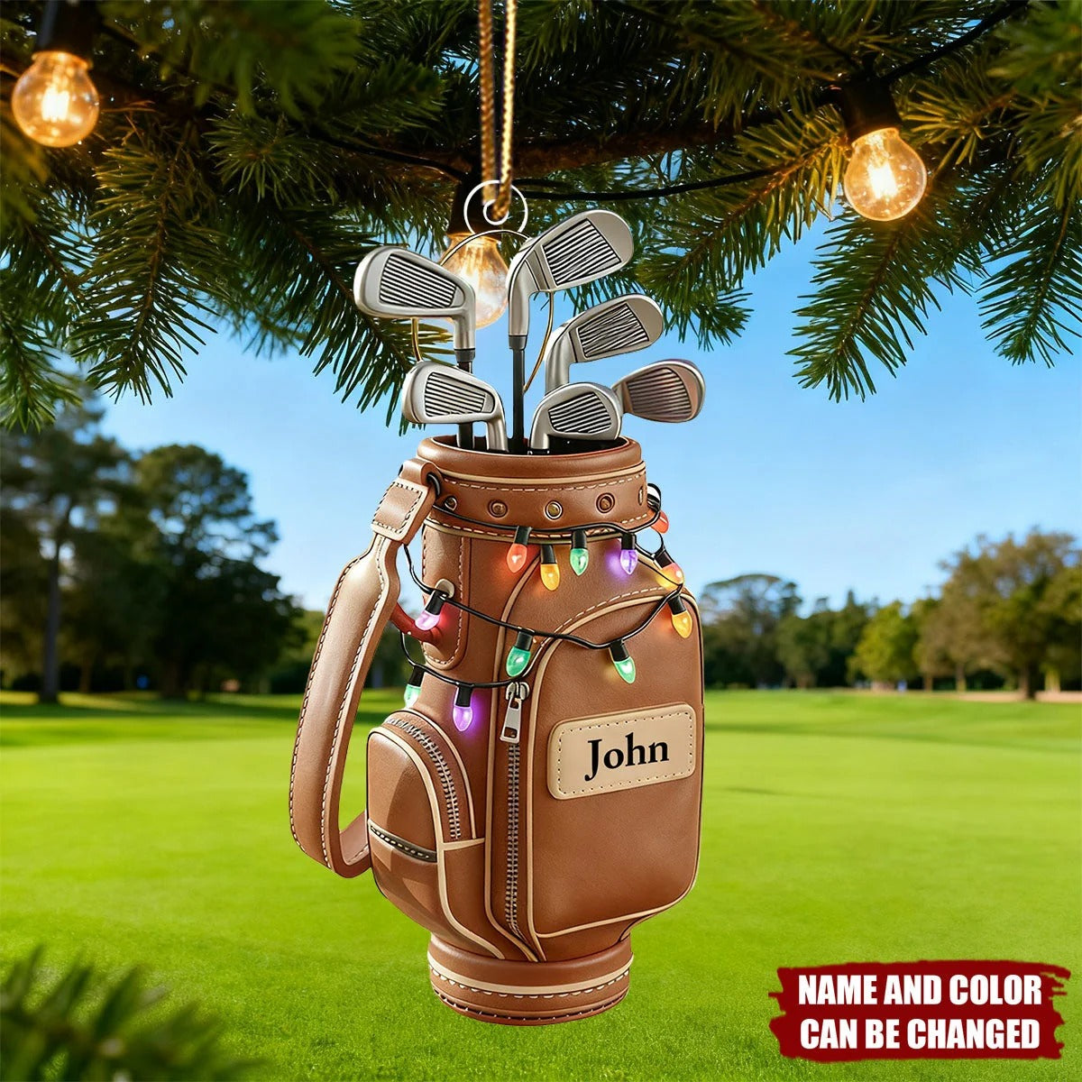 Custom Name Golf Bag Acrylic Ornament, Christmas Ornaments, Golfer Gifts