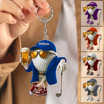 Custom Name Golf Ball Beer Acrylic Ornament, Christmas Ornaments, Golfer Gilf