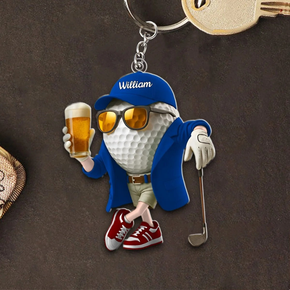Custom Name Golf Ball Beer Acrylic Ornament, Christmas Ornaments, Golfer Gilf
