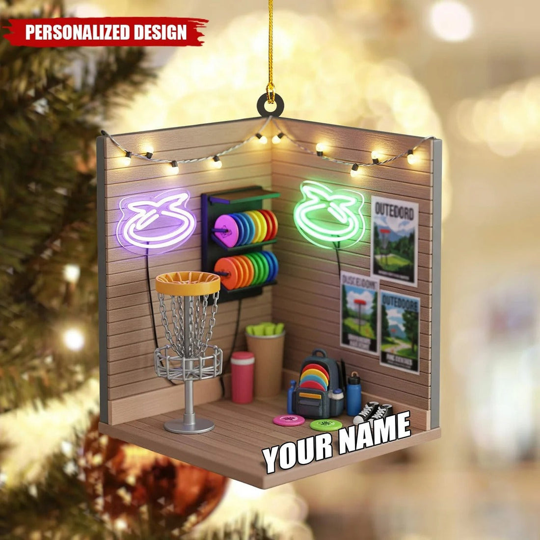 Custom Name Disc Golf Room Acrylic Ornament, Christmas Ornaments, Disc Golf Gifts