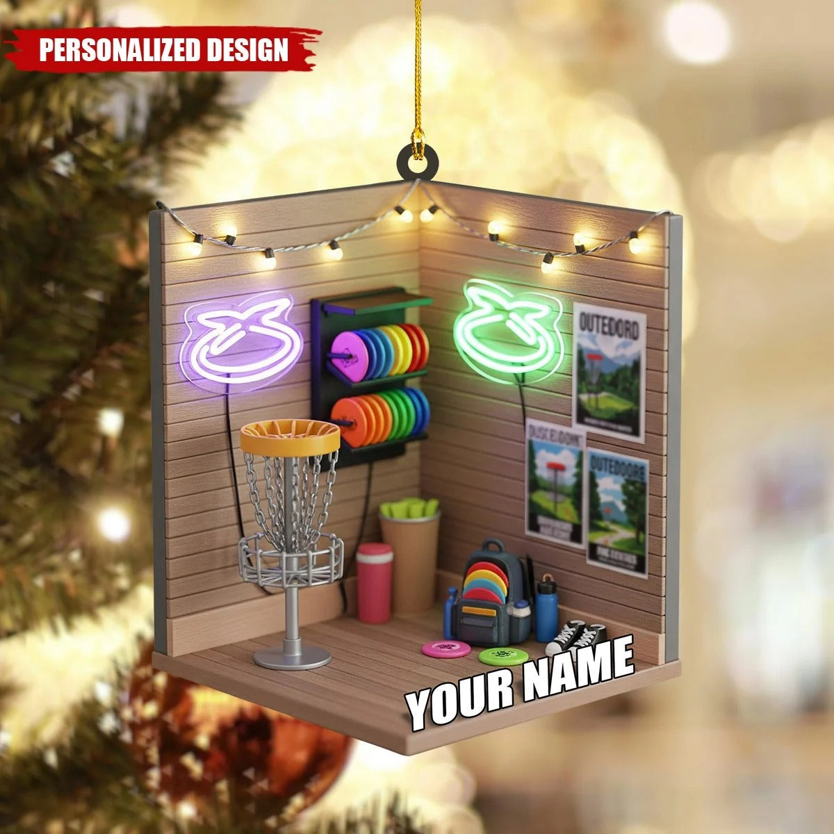 Custom Name Disc Golf Room Acrylic Ornament, Christmas Ornaments, Disc Golf Gifts