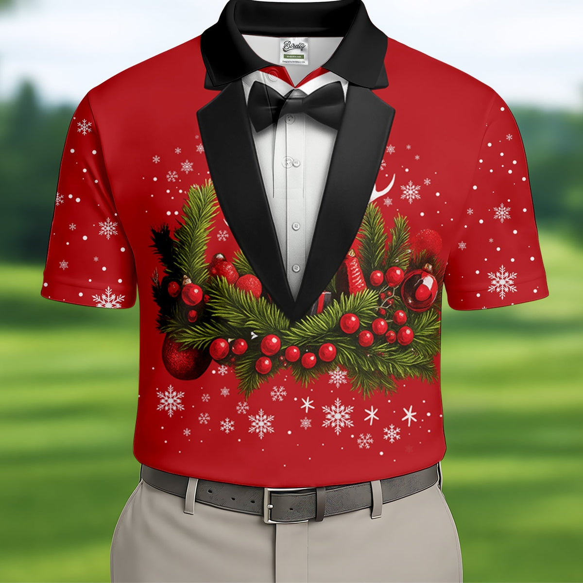 Christmas Mistletoe Vintage Prints Men's Golf Polo Shirts, Christmas Golf Shirt, Golf Gift For Men