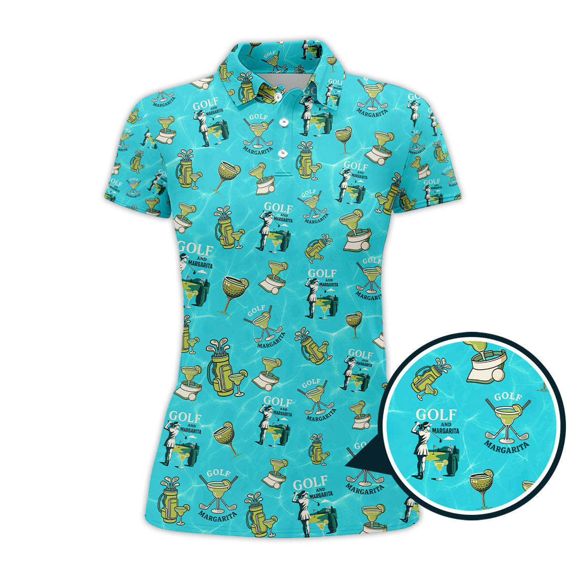 Golf And Margarita Pattern Shirts, Funny Cocktail Golf Polos For Women, Ladies Golf Shirt