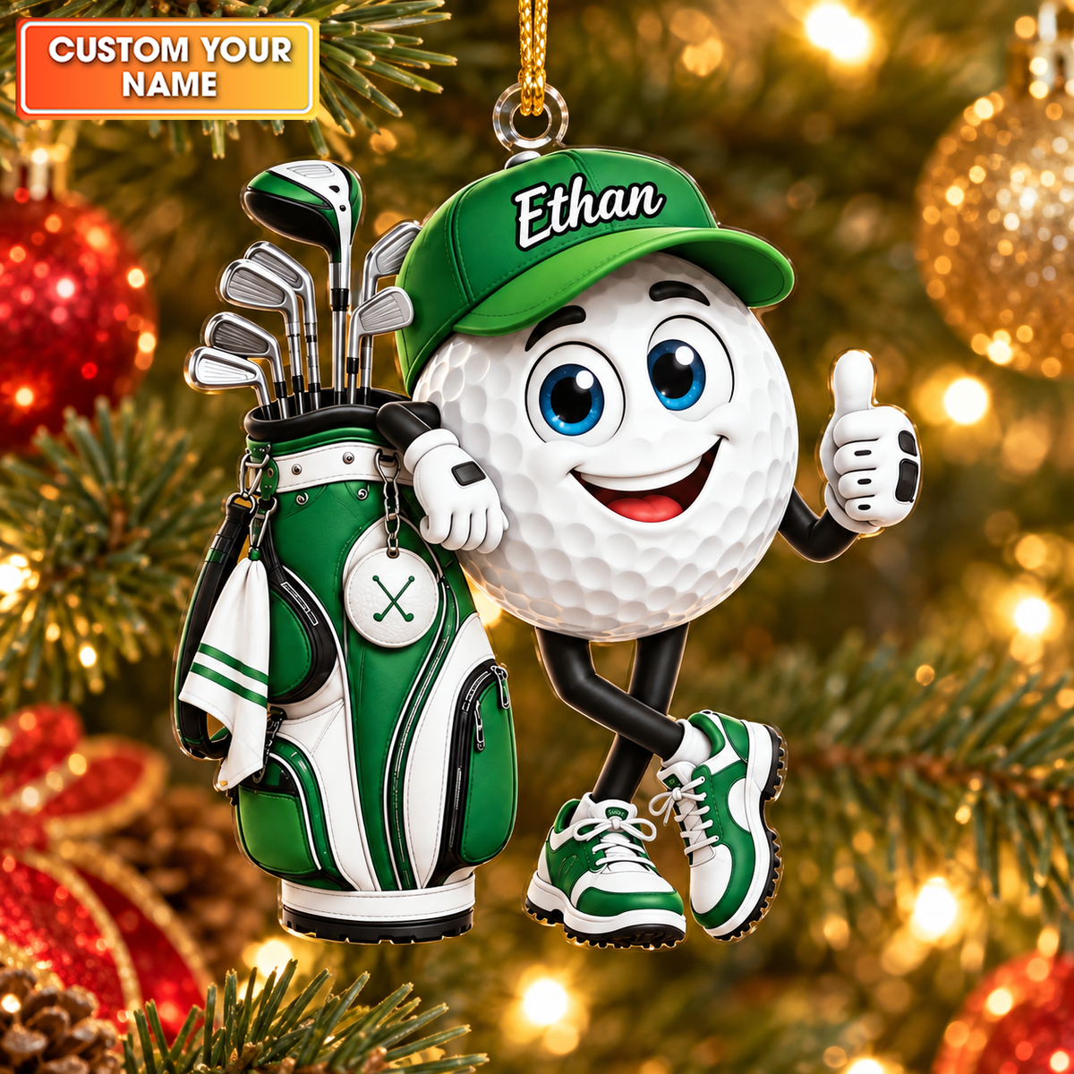 Custom Name Golf Ball And Bag Acrylic Ornament, Christmas Ornaments, Gifts For Golfers