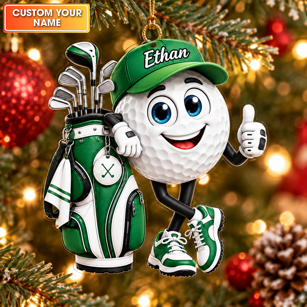 Custom Name Golf Ball And Bag Acrylic Ornament, Christmas Ornaments, Gifts For Golfers