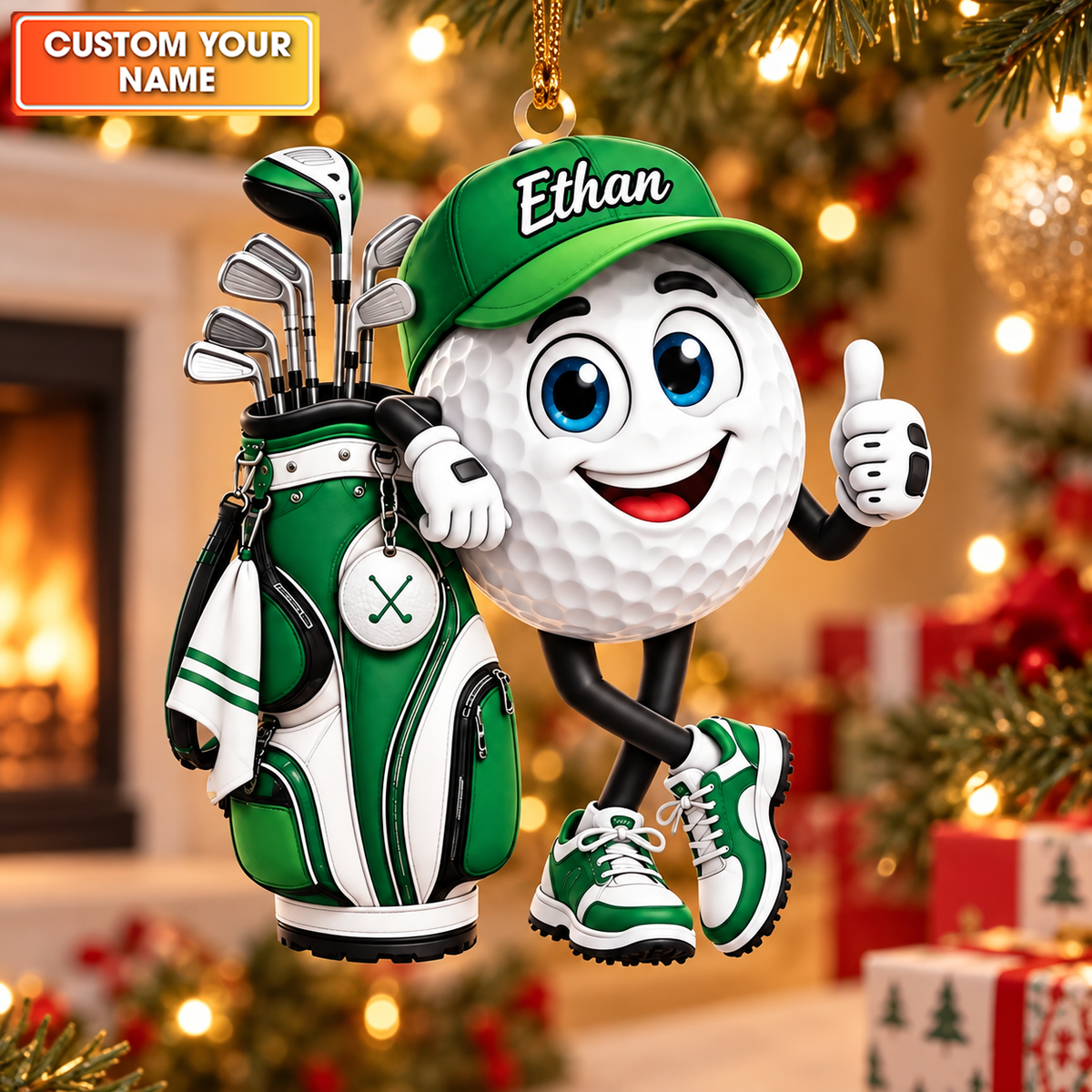 Custom Name Golf Ball And Bag Acrylic Ornament, Christmas Ornaments, Gifts For Golfers