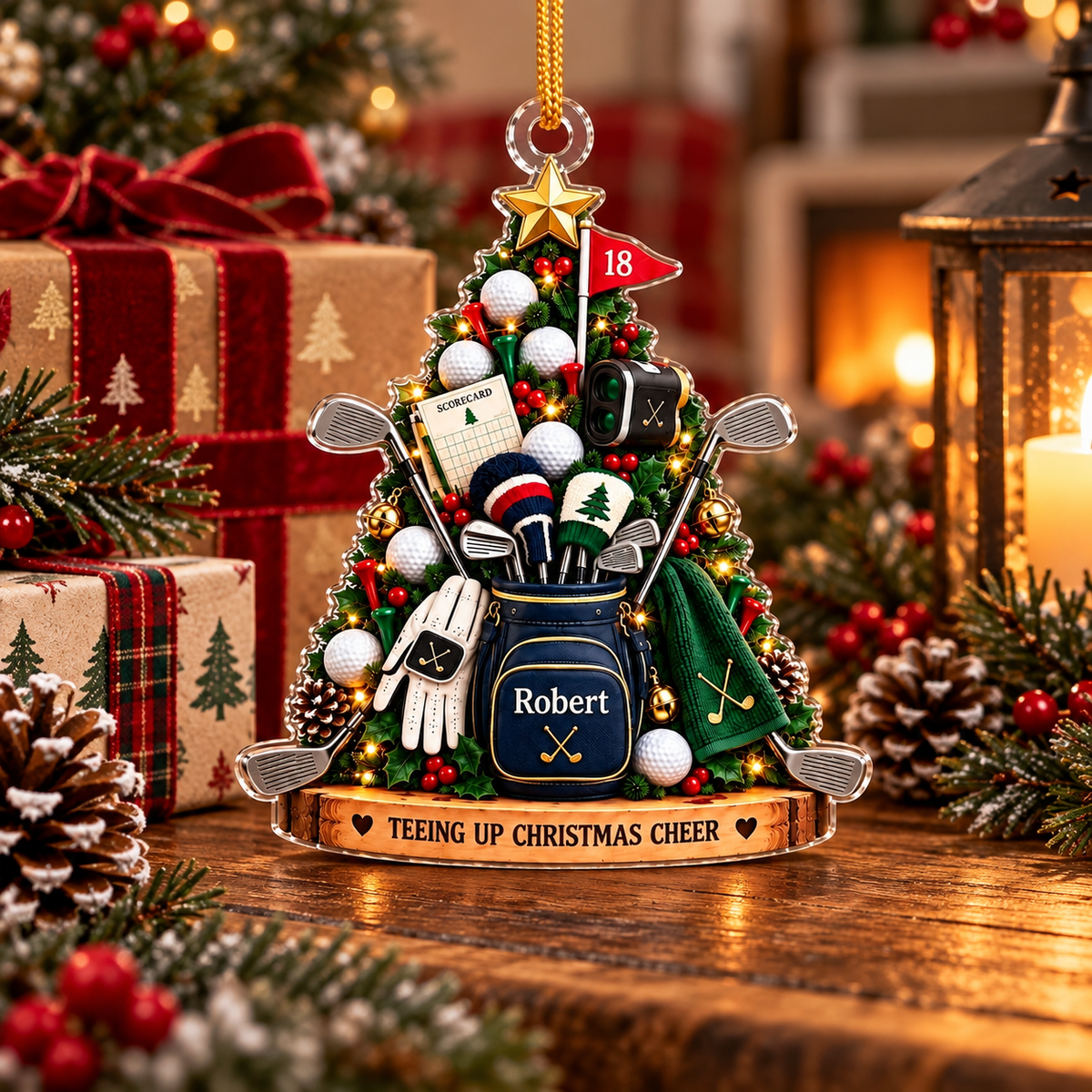 Custom Name Golf Bag Christmas Tree Acrylic Ornament, Christmas Ornaments, Golf Gifts