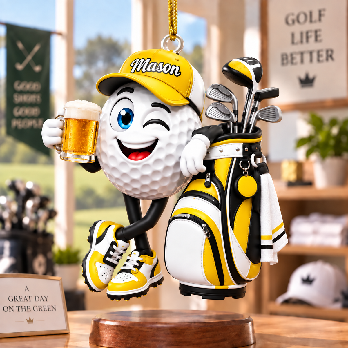 Custom Name Beer Golf Ball Acrylic Ornament, Golf Lover Gifts, Christmas Tree Decor