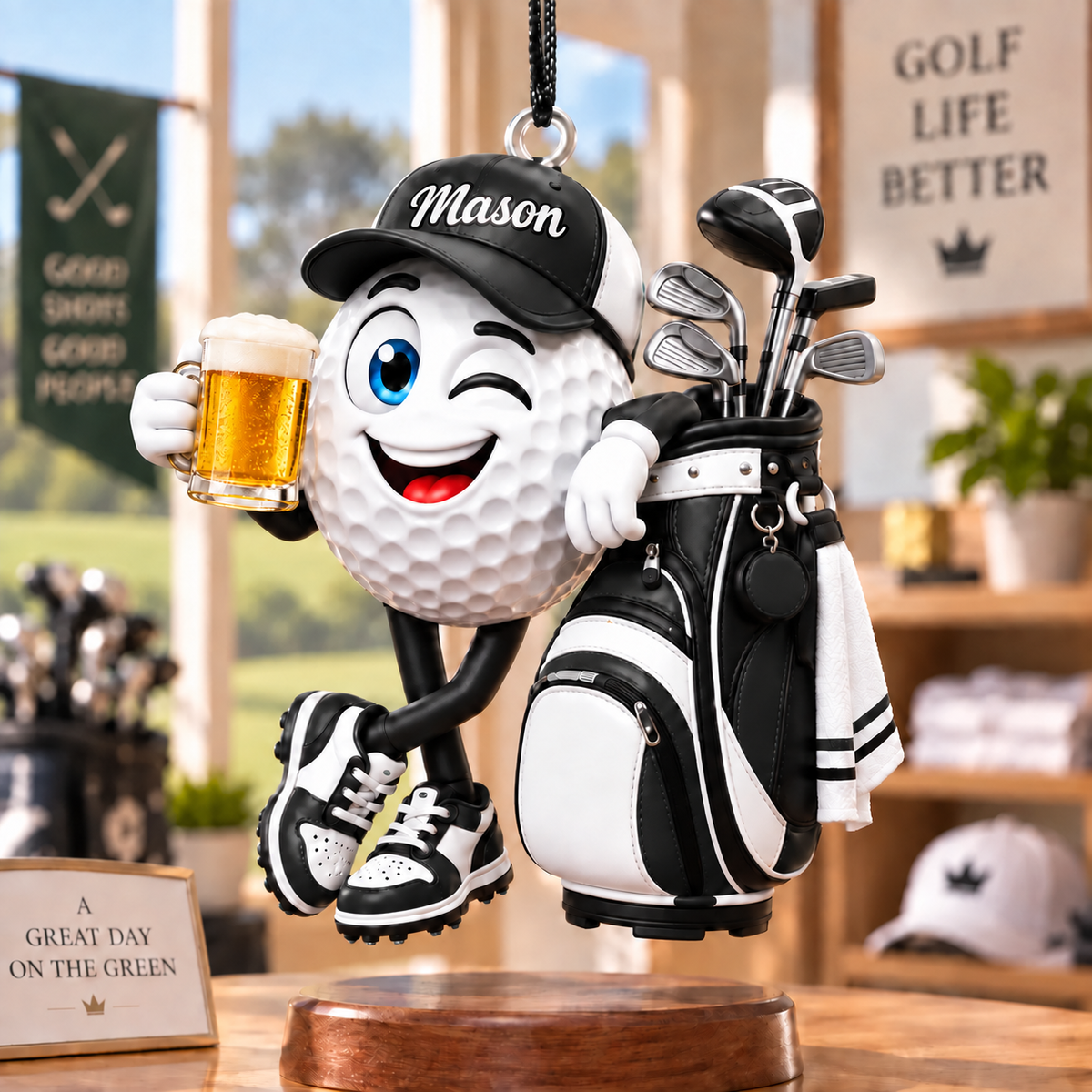 Custom Name Beer Golf Ball Acrylic Ornament, Golf Lover Gifts, Christmas Tree Decor