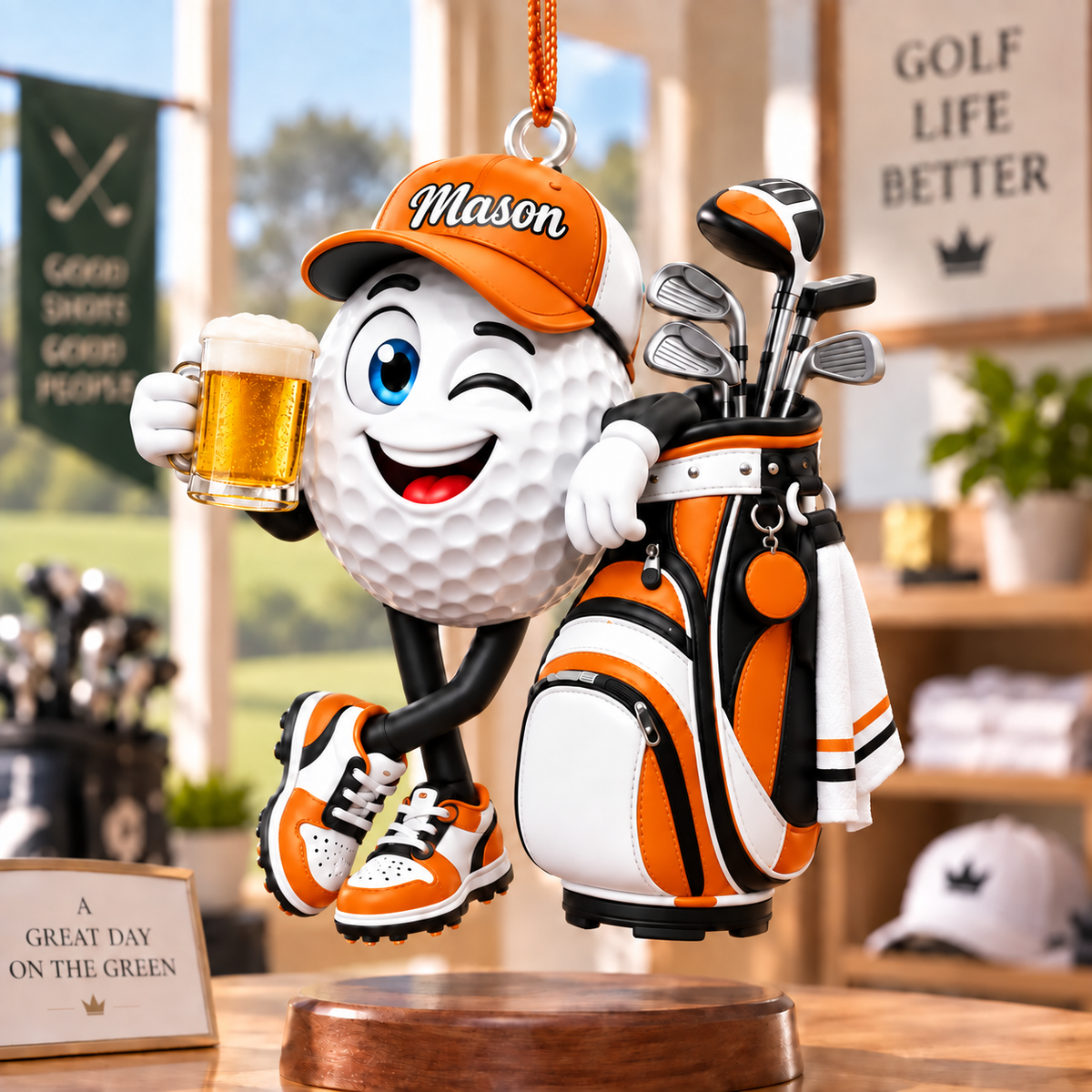 Custom Name Beer Golf Ball Acrylic Ornament, Golf Lover Gifts, Christmas Tree Decor