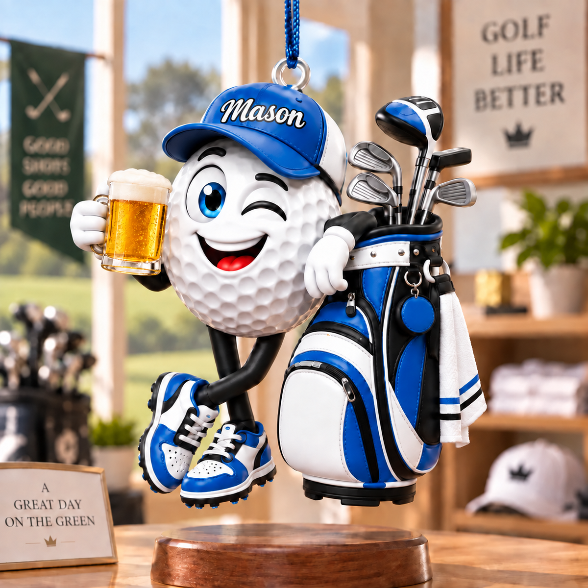 Custom Name Beer Golf Ball Acrylic Ornament, Golf Lover Gifts, Christmas Tree Decor
