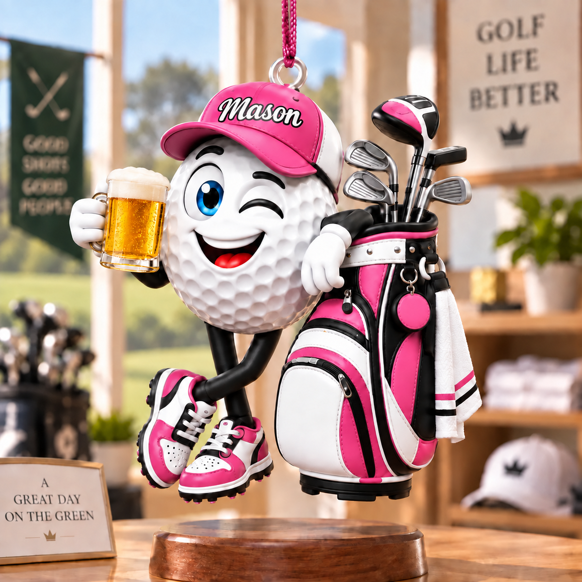 Custom Name Beer Golf Ball Acrylic Ornament, Golf Lover Gifts, Christmas Tree Decor