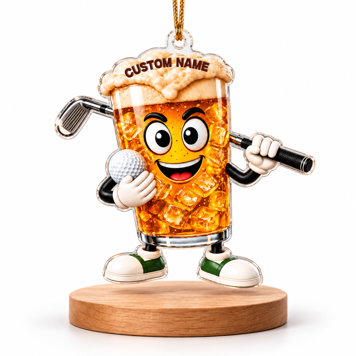 Custom Name Beer Glass Golf Acrylic Ornament, Gifts For Golfers, Christmas Tree Decor