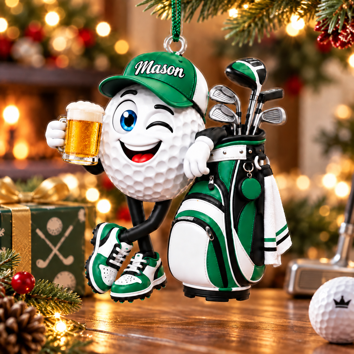 Custom Name Beer Golf Ball Acrylic Ornament, Golf Lover Gifts, Christmas Tree Decor