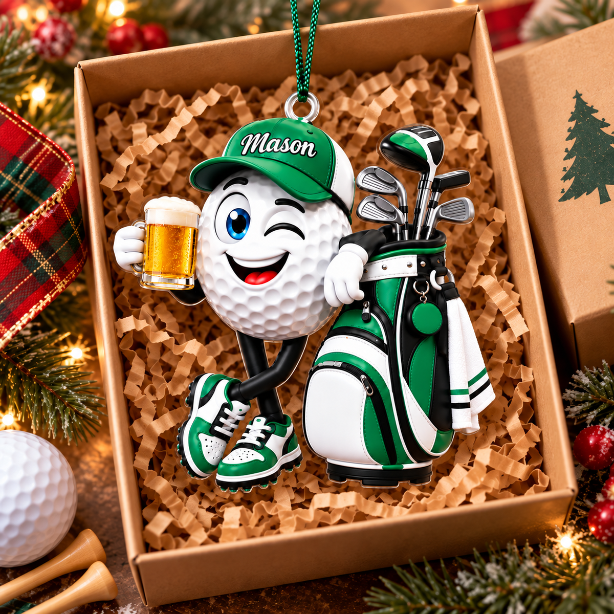 Custom Name Beer Golf Ball Acrylic Ornament, Golf Lover Gifts, Christmas Tree Decor