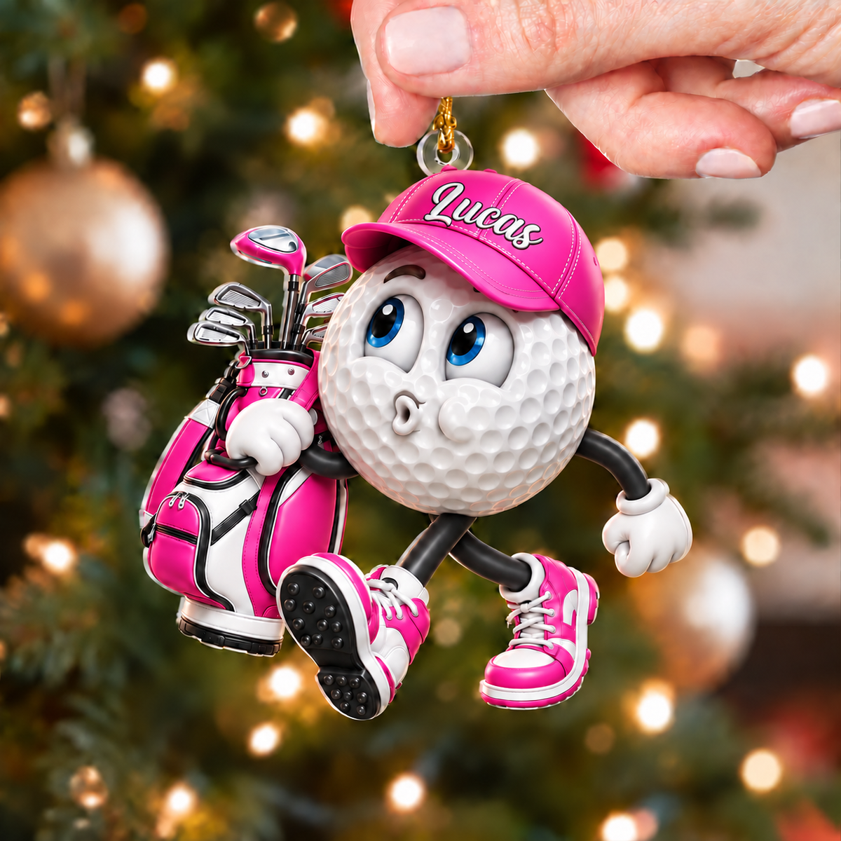 Custom Name Pouting Golf Ball Acrylic Ornament, Christmas Ornaments, Golf Gift Ideas
