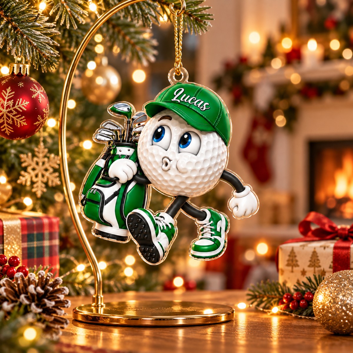Custom Name Pouting Golf Ball Acrylic Ornament, Christmas Ornaments, Golf Gift Ideas