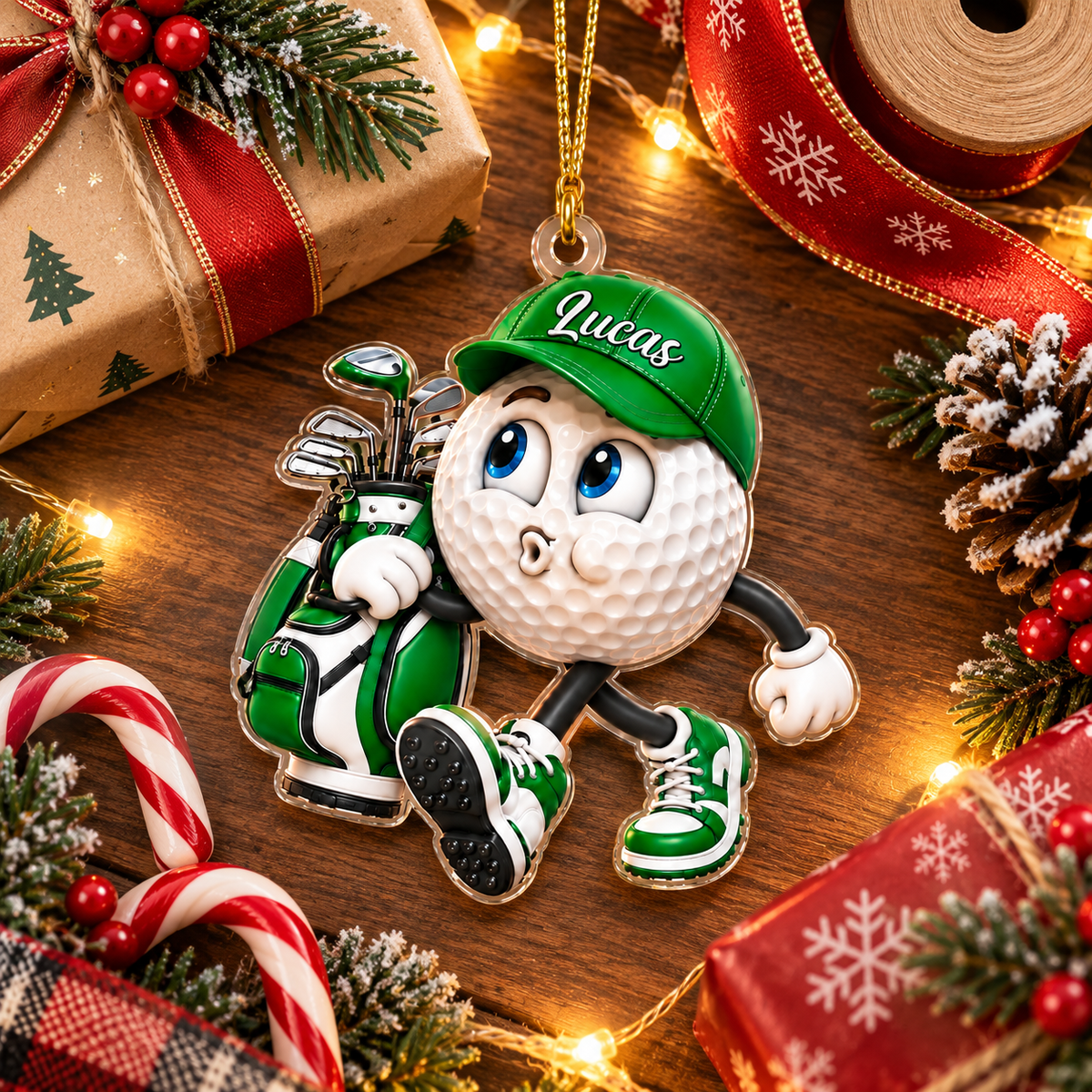 Custom Name Pouting Golf Ball Acrylic Ornament, Christmas Ornaments, Golf Gift Ideas