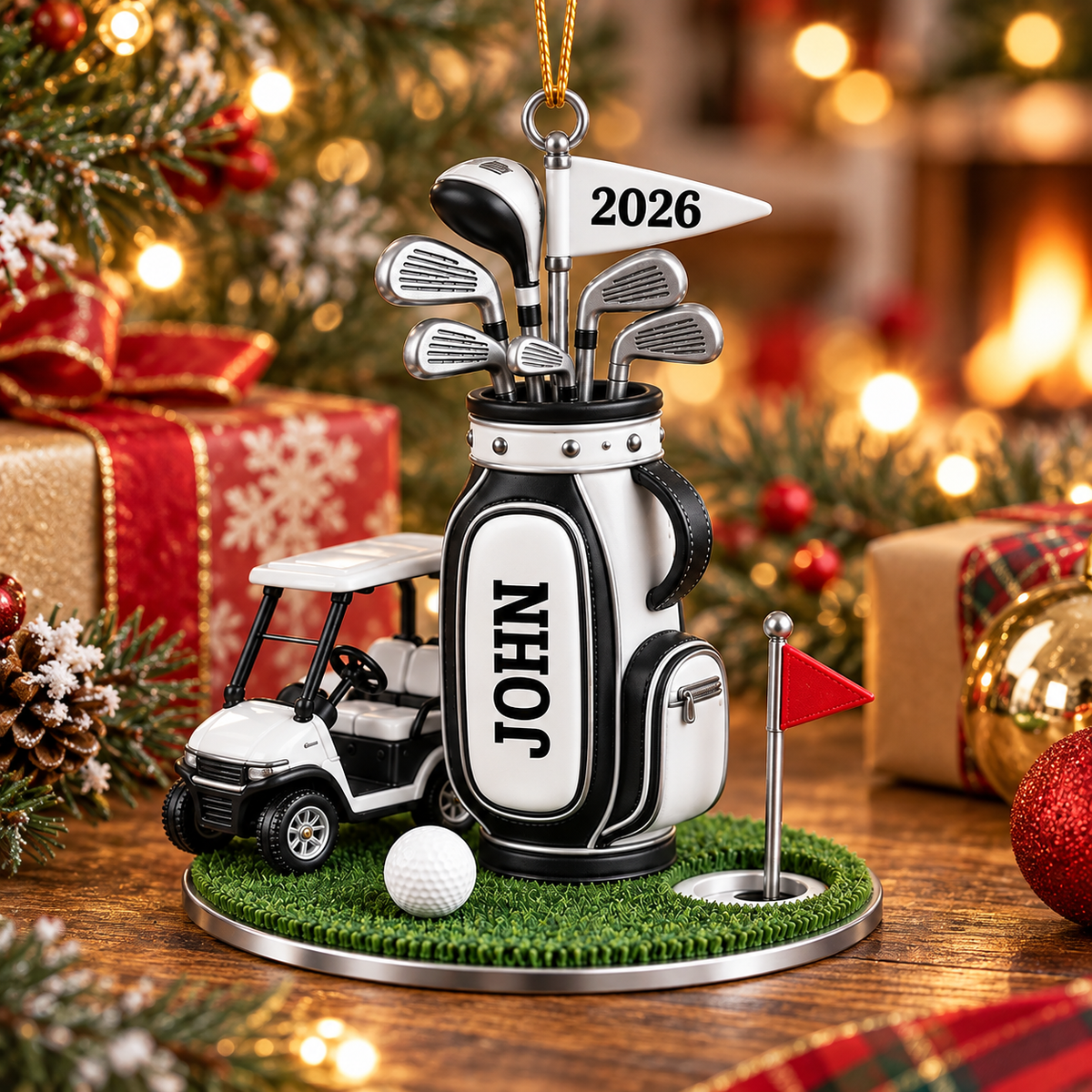 Custom Name Golf Bag And Cart Acrylic Ornament, Golf Lover Gifts, Christmas Tree Decor