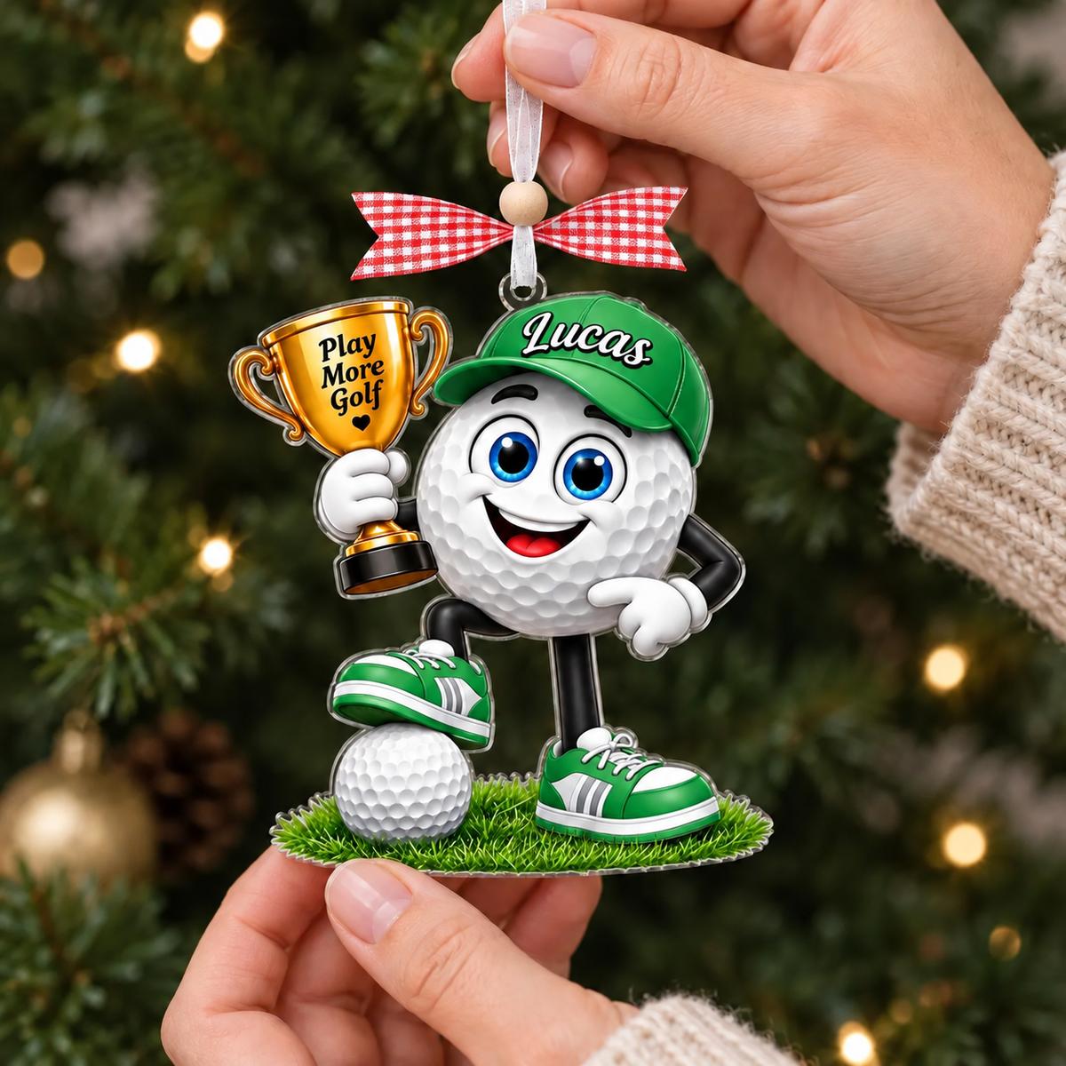 Custom Name Golf Ball Trophy Acrylic Ornament, Personalized Golf Gifts, Xmas Decorations