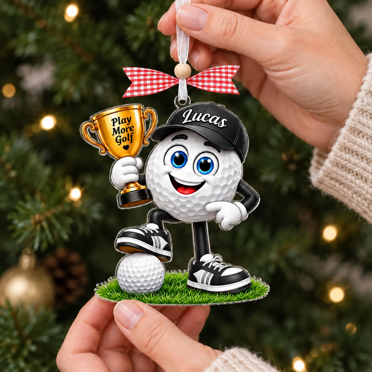 Custom Name Golf Ball Trophy Acrylic Ornament, Personalized Golf Gifts, Xmas Decorations