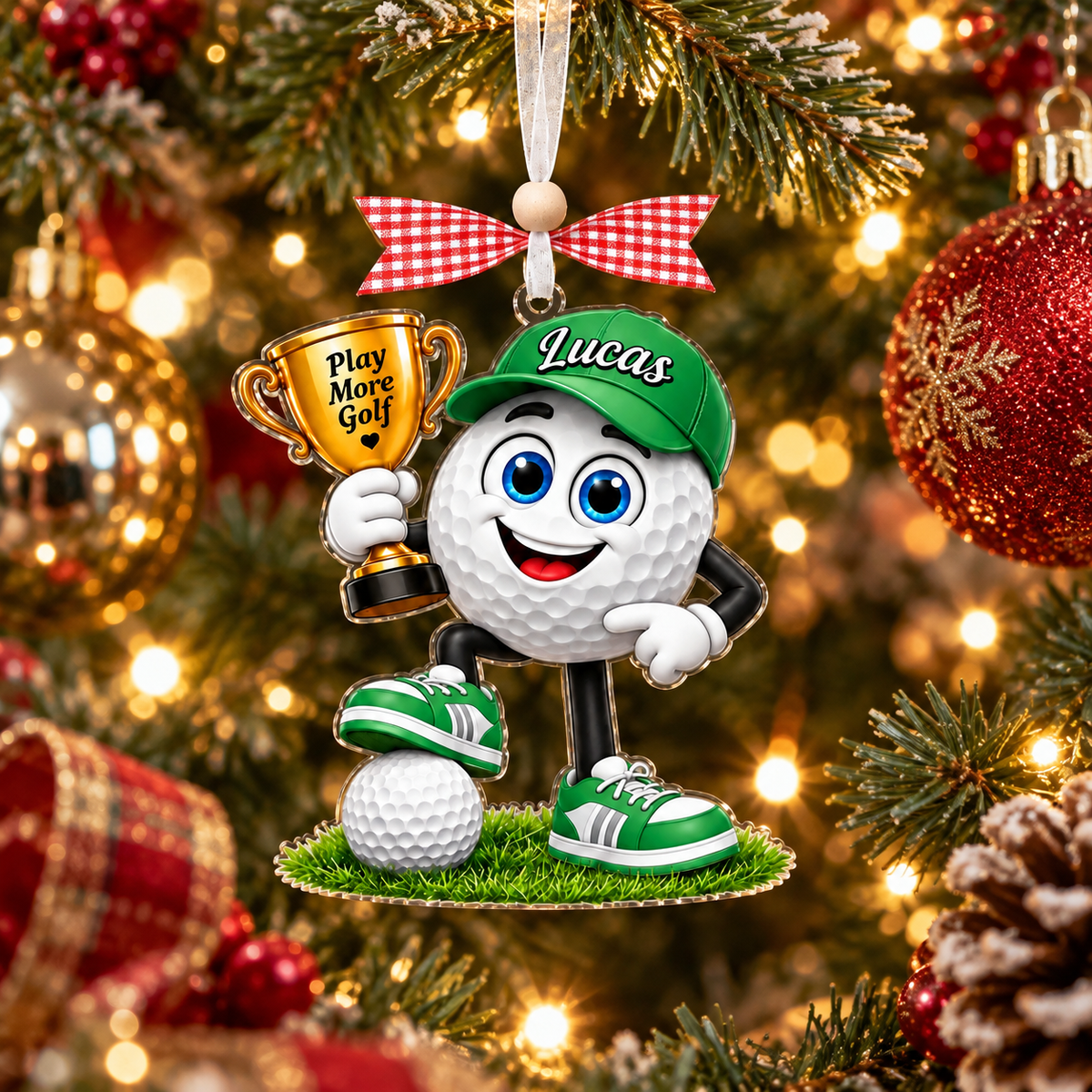 Custom Name Golf Ball Trophy Acrylic Ornament, Personalized Golf Gifts, Xmas Decorations
