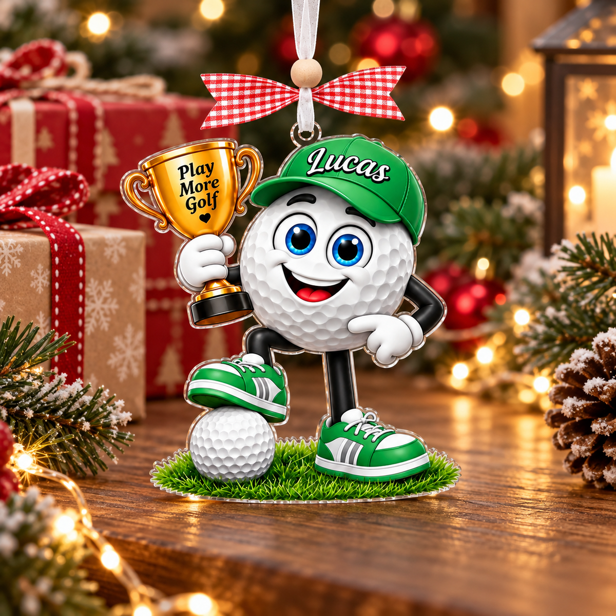 Custom Name Golf Ball Trophy Acrylic Ornament, Personalized Golf Gifts, Xmas Decorations