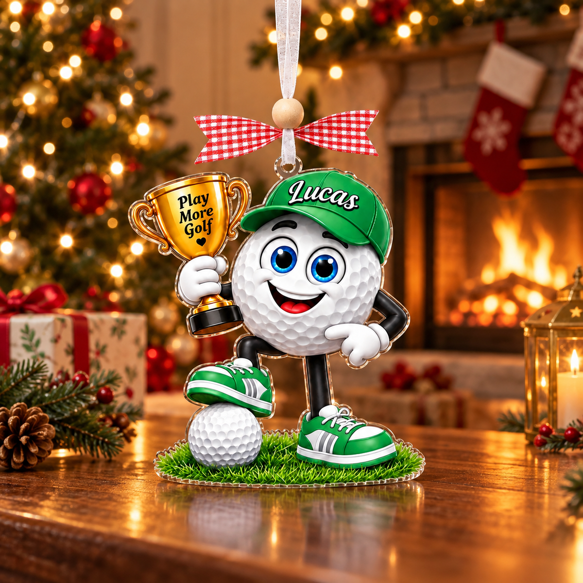 Custom Name Golf Ball Trophy Acrylic Ornament, Personalized Golf Gifts, Xmas Decorations