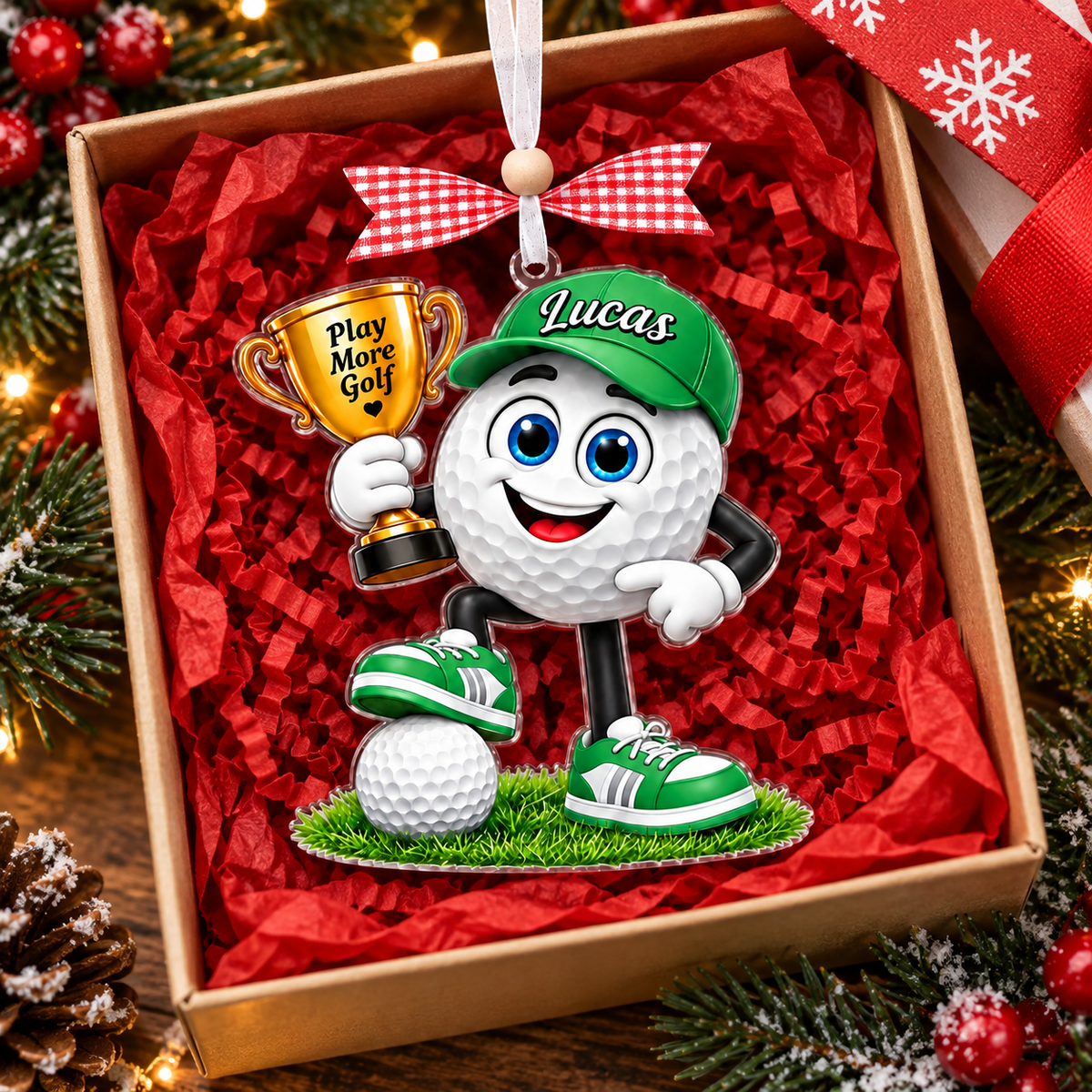 Custom Name Golf Ball Trophy Acrylic Ornament, Personalized Golf Gifts, Xmas Decorations