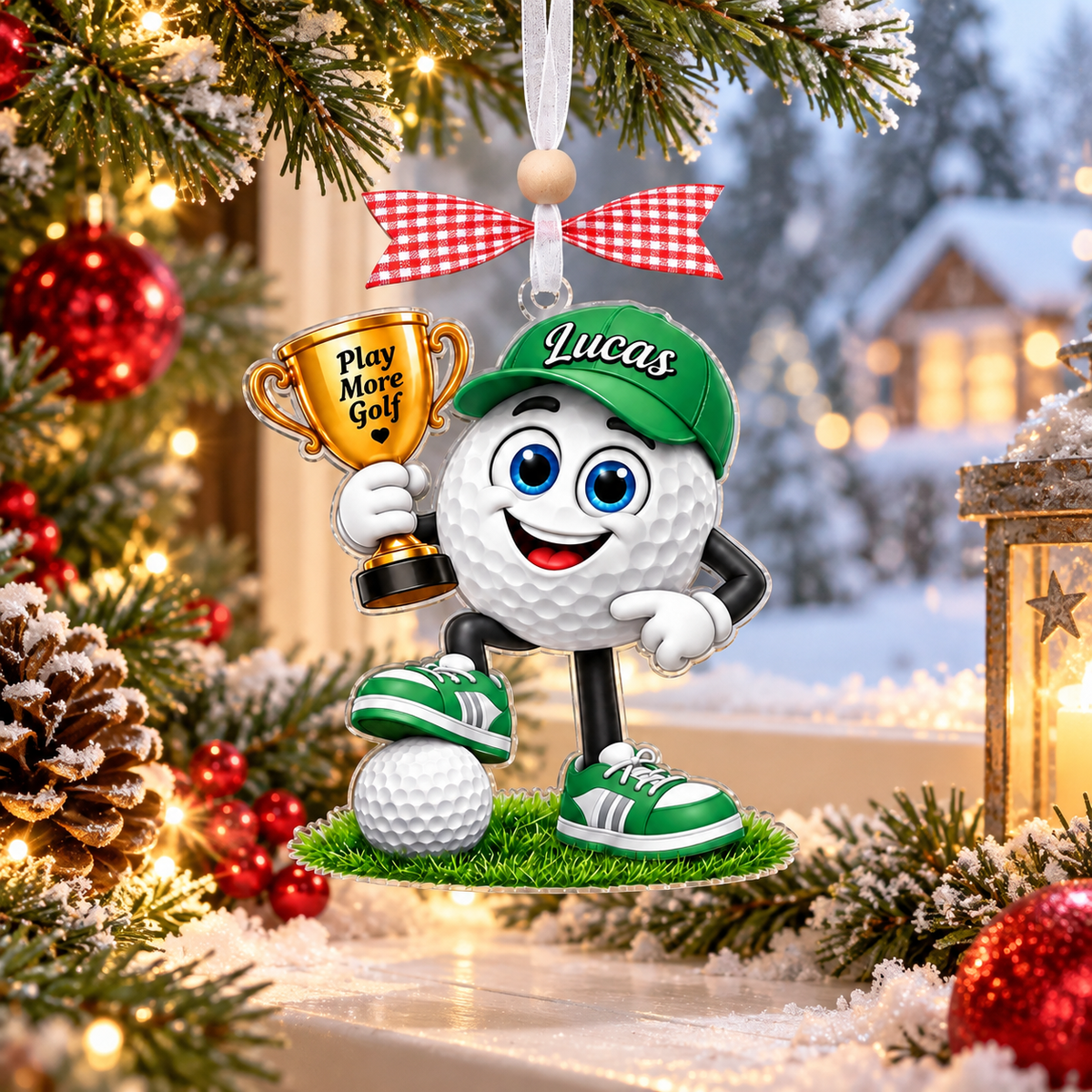 Custom Name Golf Ball Trophy Acrylic Ornament, Personalized Golf Gifts, Xmas Decorations