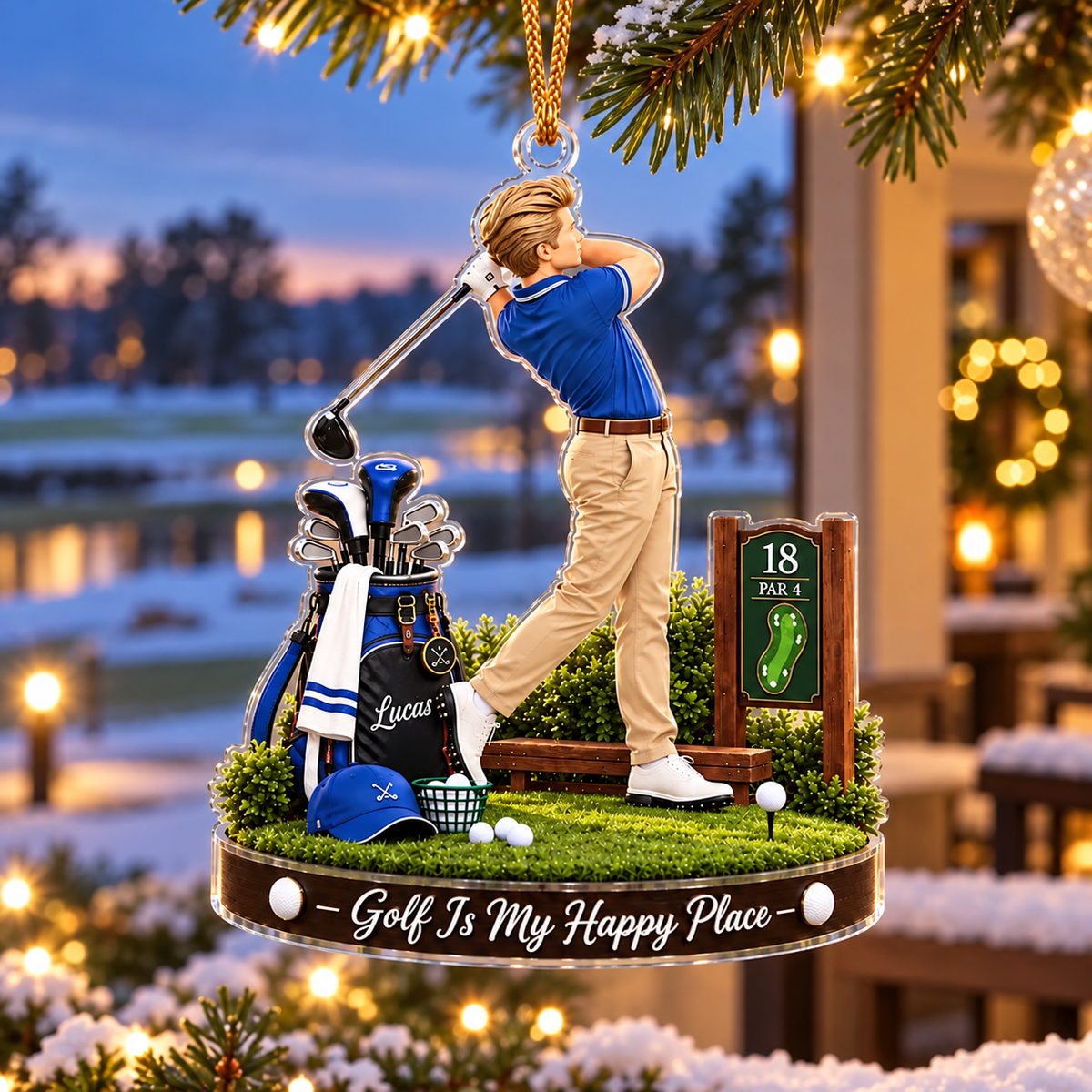 Custom Golfer Acrylic Ornament, Holiday Ornaments, Golf Lover Gifts