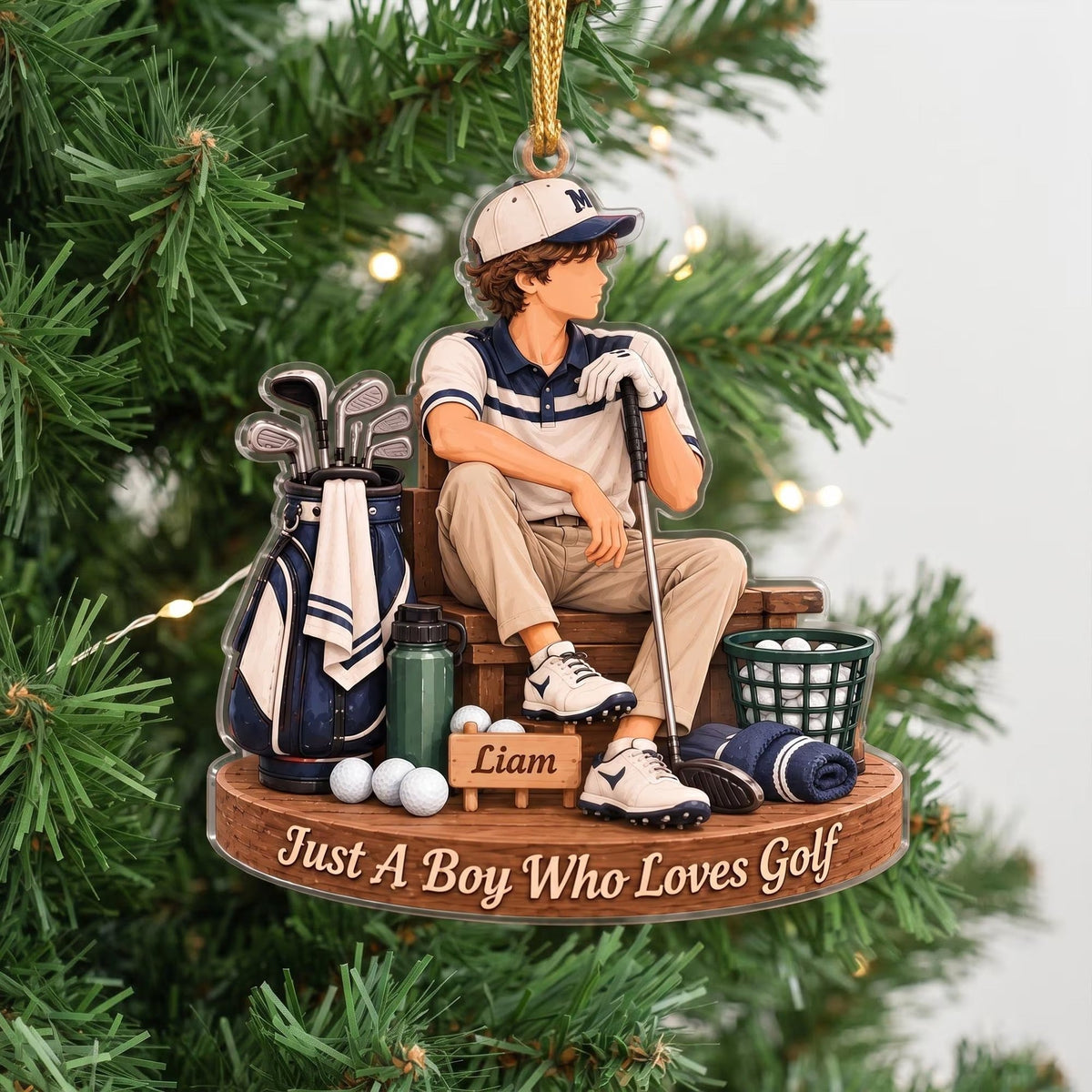 Custom Boy Golfer Acrylic Ornament, Christmas Tree Decorations, Gifts For Teens