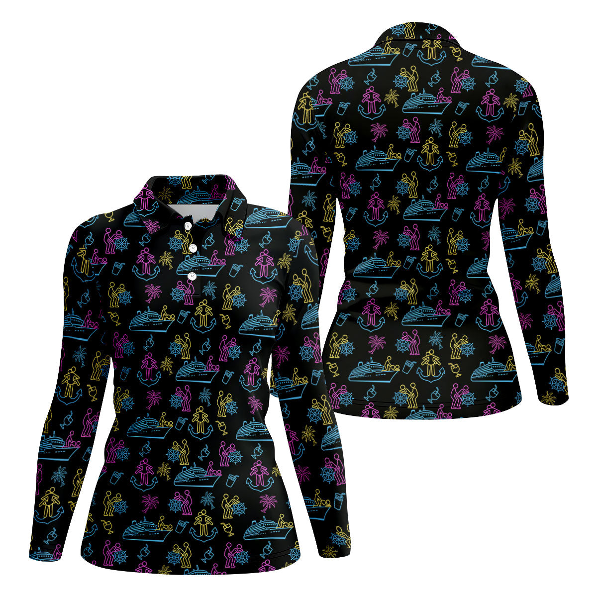 Funny Adult Cruise Vacation Pattern Polo Shirt, Womens Golf Tops, Printed Golf Shirt